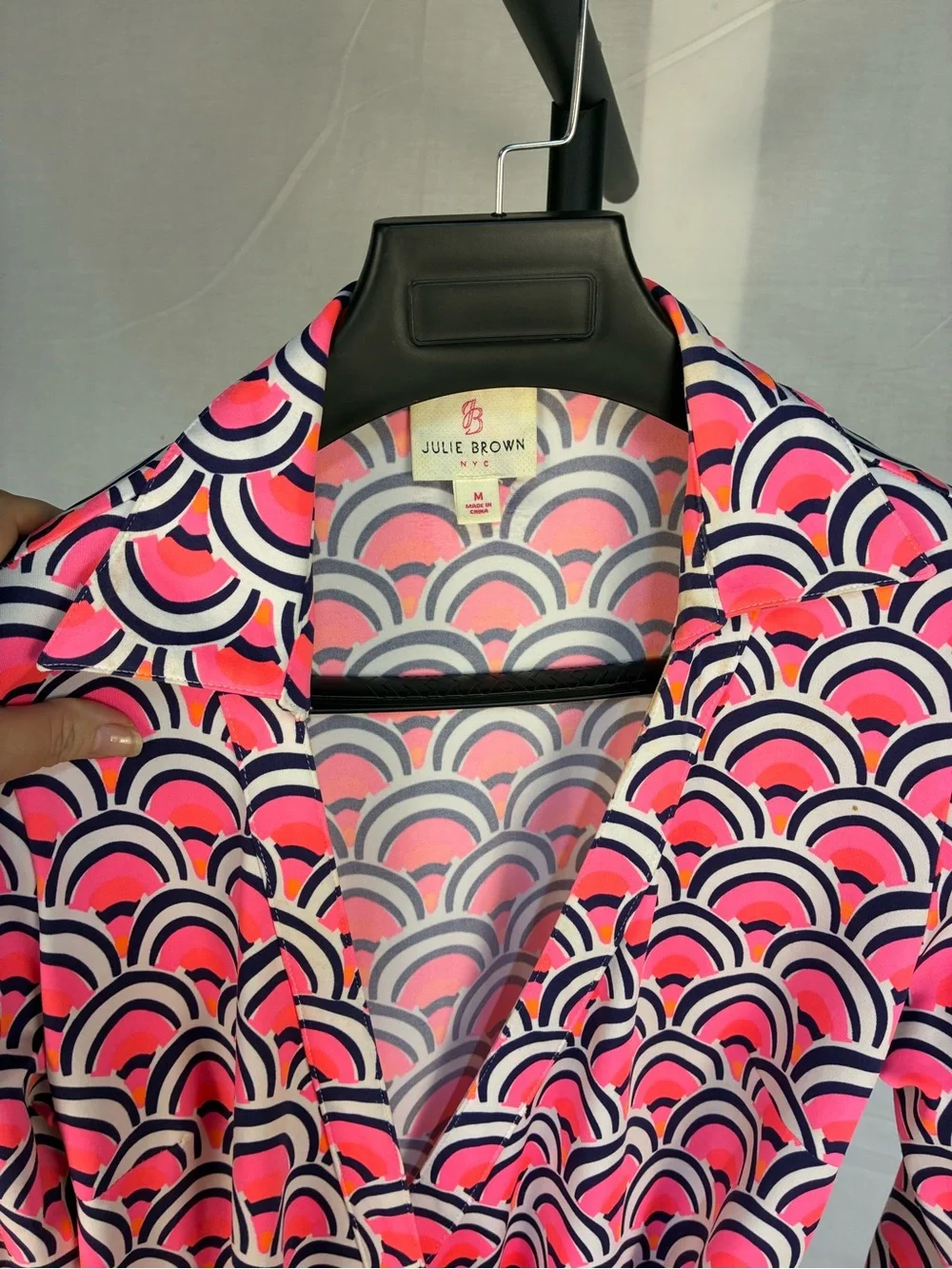 Julie Brown NY Geometric Print Pink Wrap Dress M
